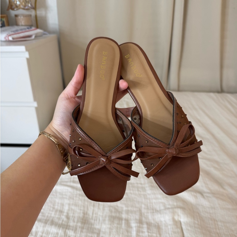 BAMBOO Brown Bow Detail Sandals